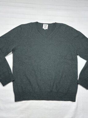 ID Menswear Merino Wool Cashmere Blend V-Neck Sweater Gray Green Mens XL Soft